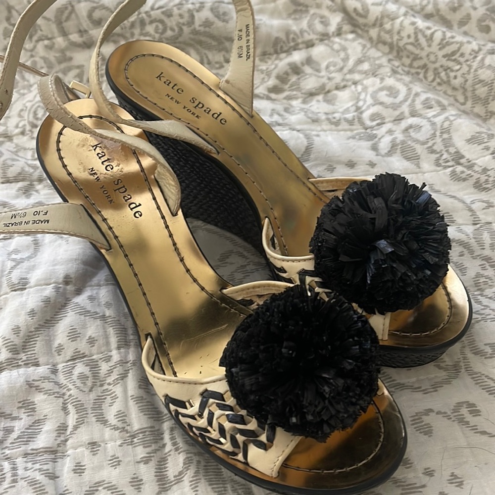 Kate Spade Black & Gold Wedges